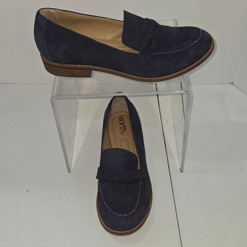 Earth Etedie Navy Blue Braided Loafers Womens Size 9M Slip On Flat Shoes